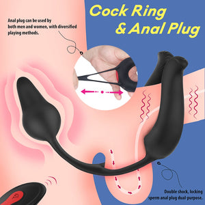 9 Modes Vibrating Cock Ring & Anul Plug Massager - Lusty Age
