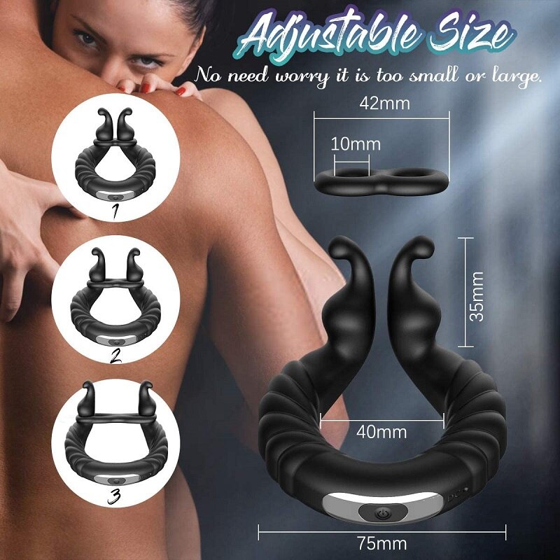 Vibrating Dual Penis Ring Dildo Vibrator Stretchy Adjustable Cock Ring - Lusty Age